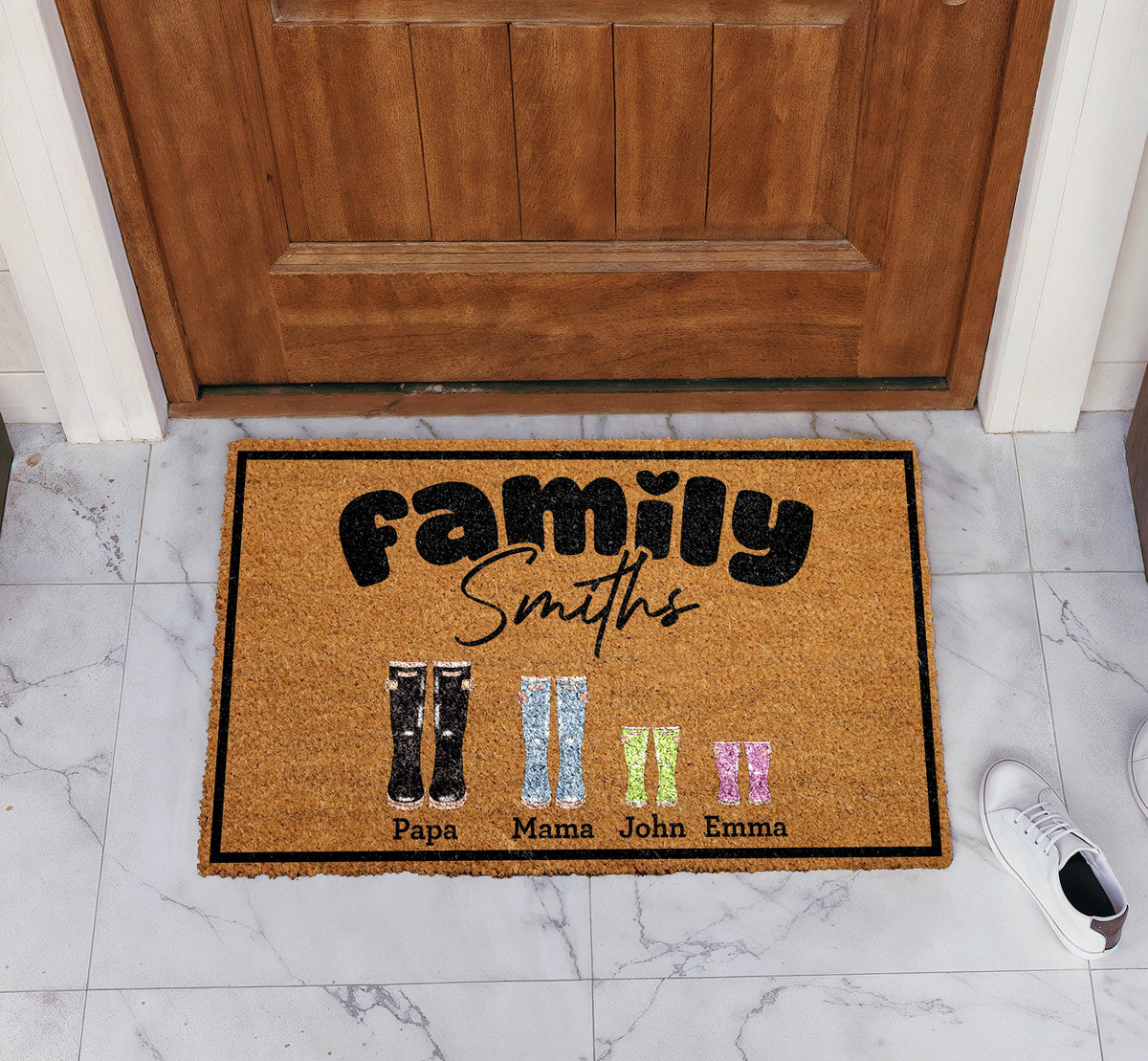 Personalized Family Members Name Doormat, Custom Rain Boots Welcome Mat