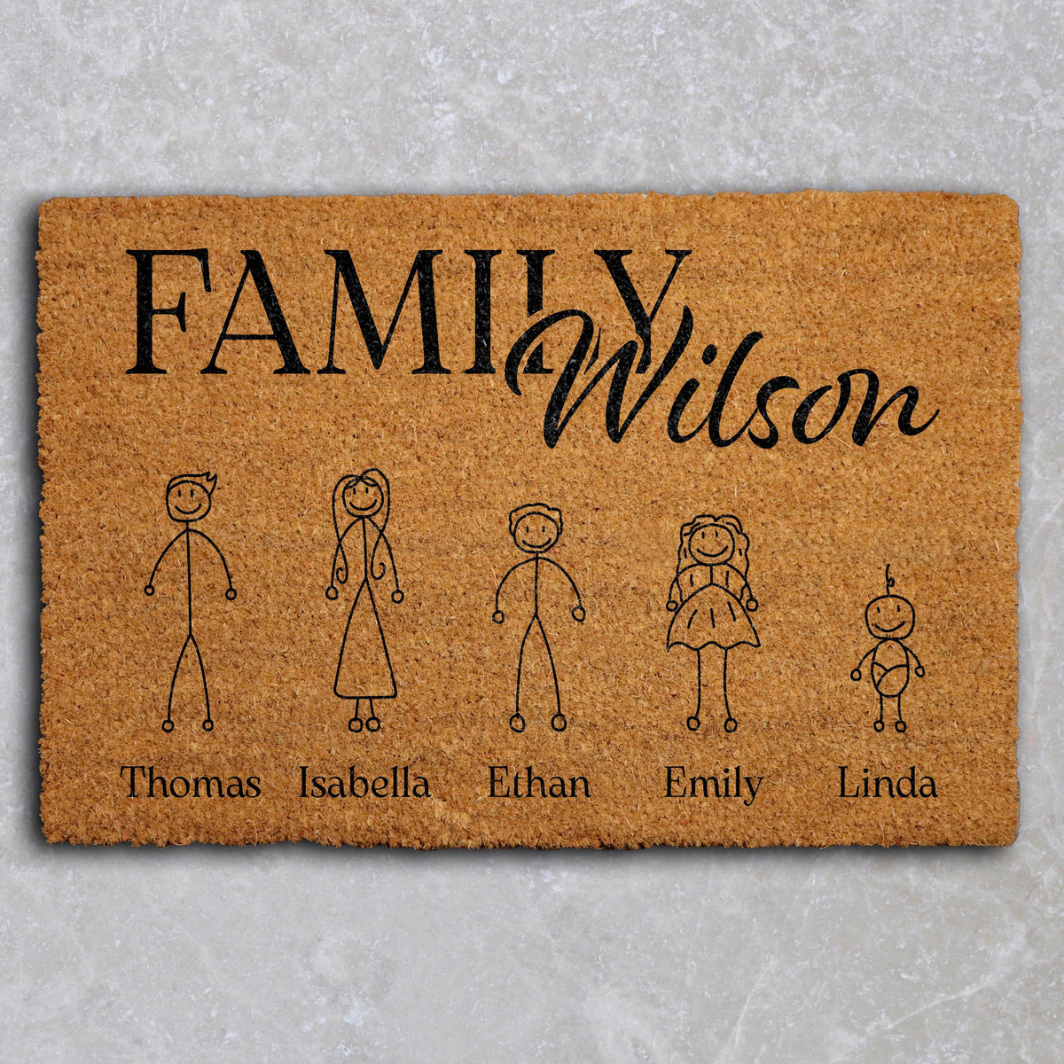 Personalized Family Doormat, Stick Figure Family Welcome Mat