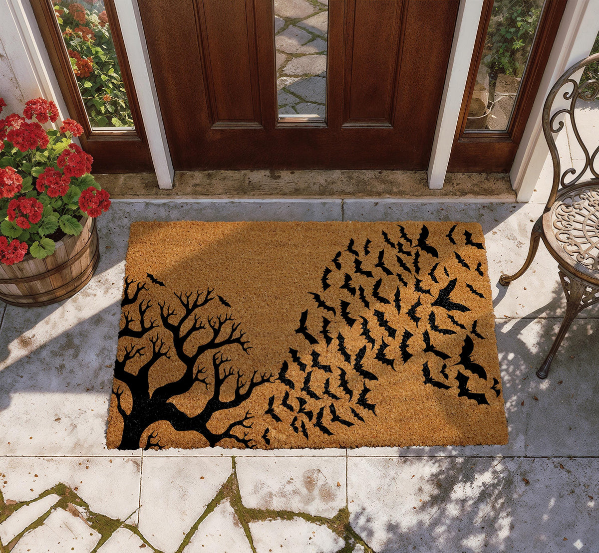 Tree & Bats Doormat, Gothic Home Entrance Decor, Halloween Welcome Mat, Spooky Season Mat