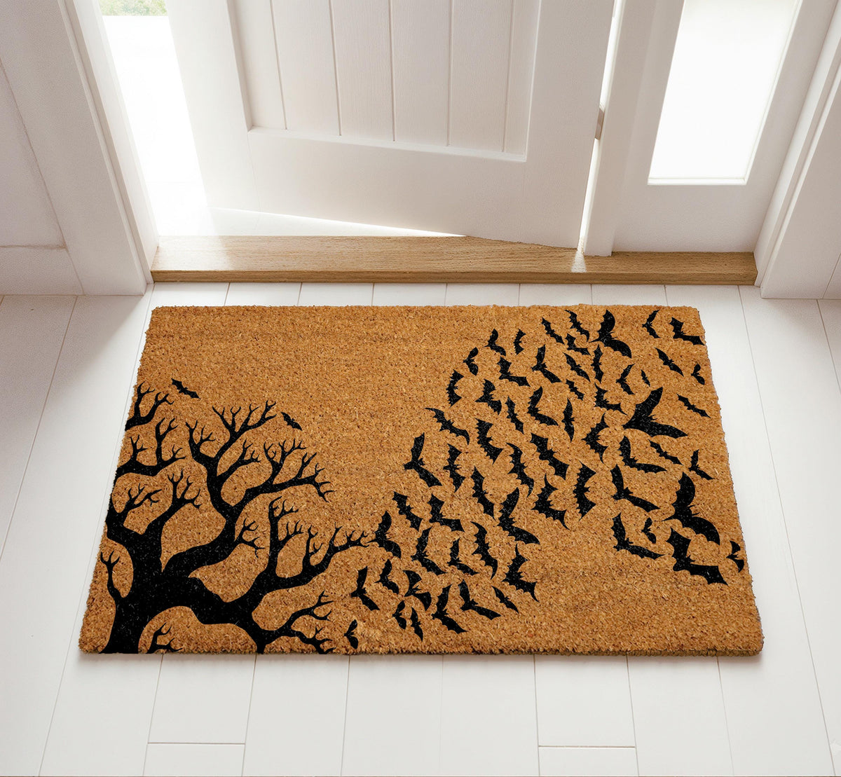 Tree & Bats Doormat, Gothic Home Entrance Decor, Halloween Welcome Mat, Spooky Season Mat