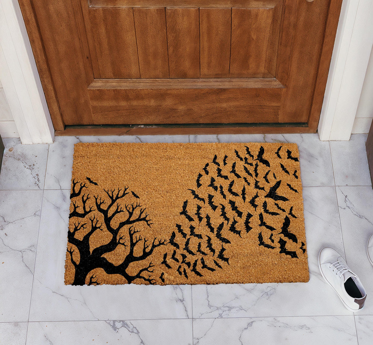 Tree & Bats Doormat, Gothic Home Entrance Decor, Halloween Welcome Mat, Spooky Season Mat