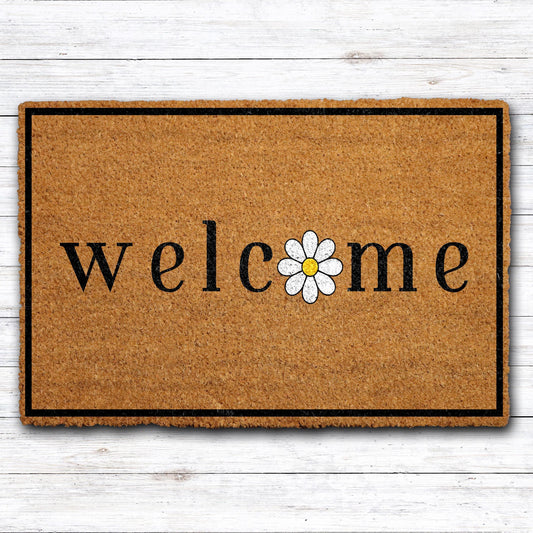 Welcome Daisy Doormat, Cute Floral Welcome Mat, Spring Porch Decor, Flower Housewarming Gift