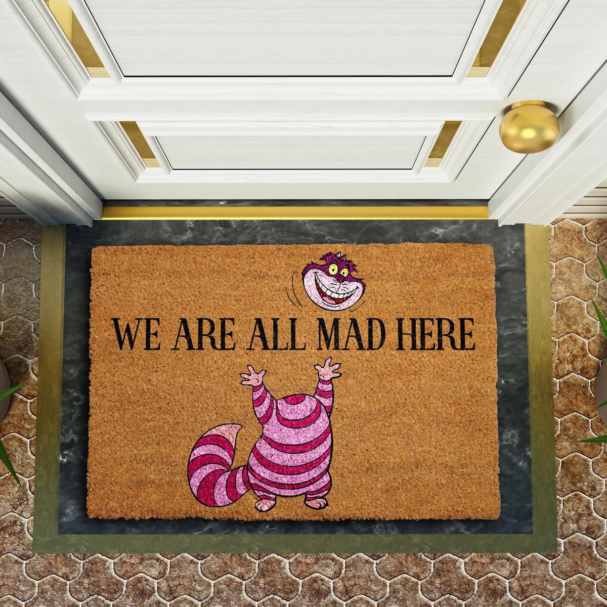 We Are All Mad Here Doormat, Funny Quote Welcome Mat, Fantasy Home Decor, Coir Entry Rug