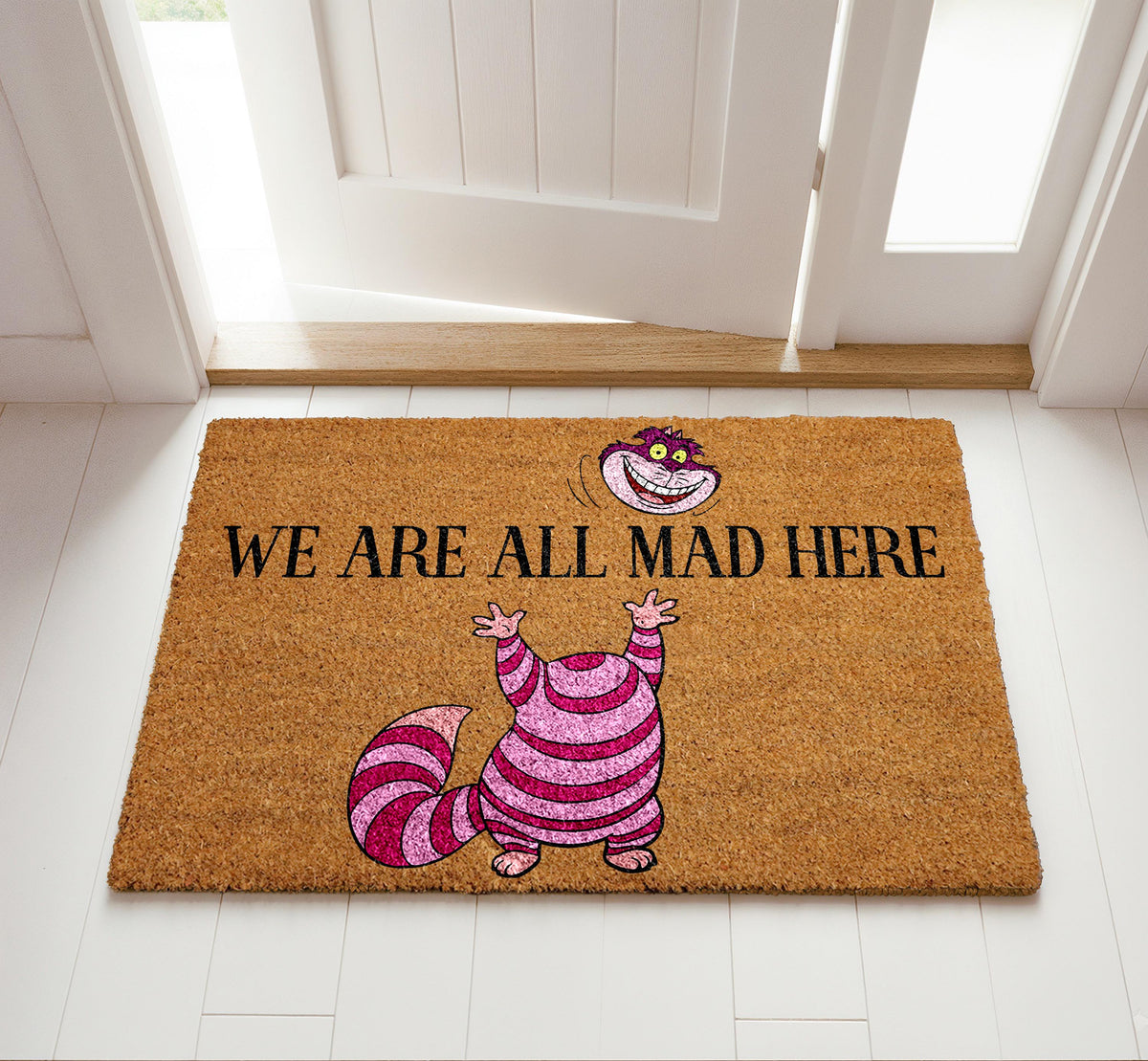 We Are All Mad Here Doormat, Funny Quote Welcome Mat, Fantasy Home Decor, Coir Entry Rug