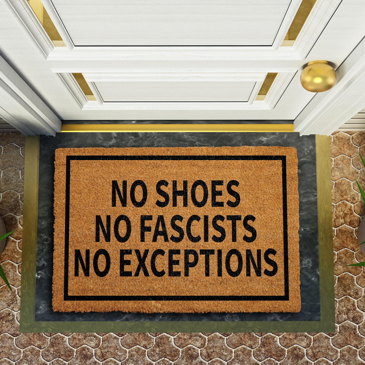 No Shoes No Fascists No Exceptions Doormat, Anti Fascist Welcome Mat, Activist Front Porch Mat