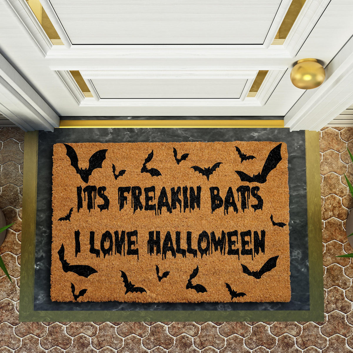 Its Freakin Bats Doormat, Spooky Season Front Porch Rug, I Love Halloween Welcome Mat