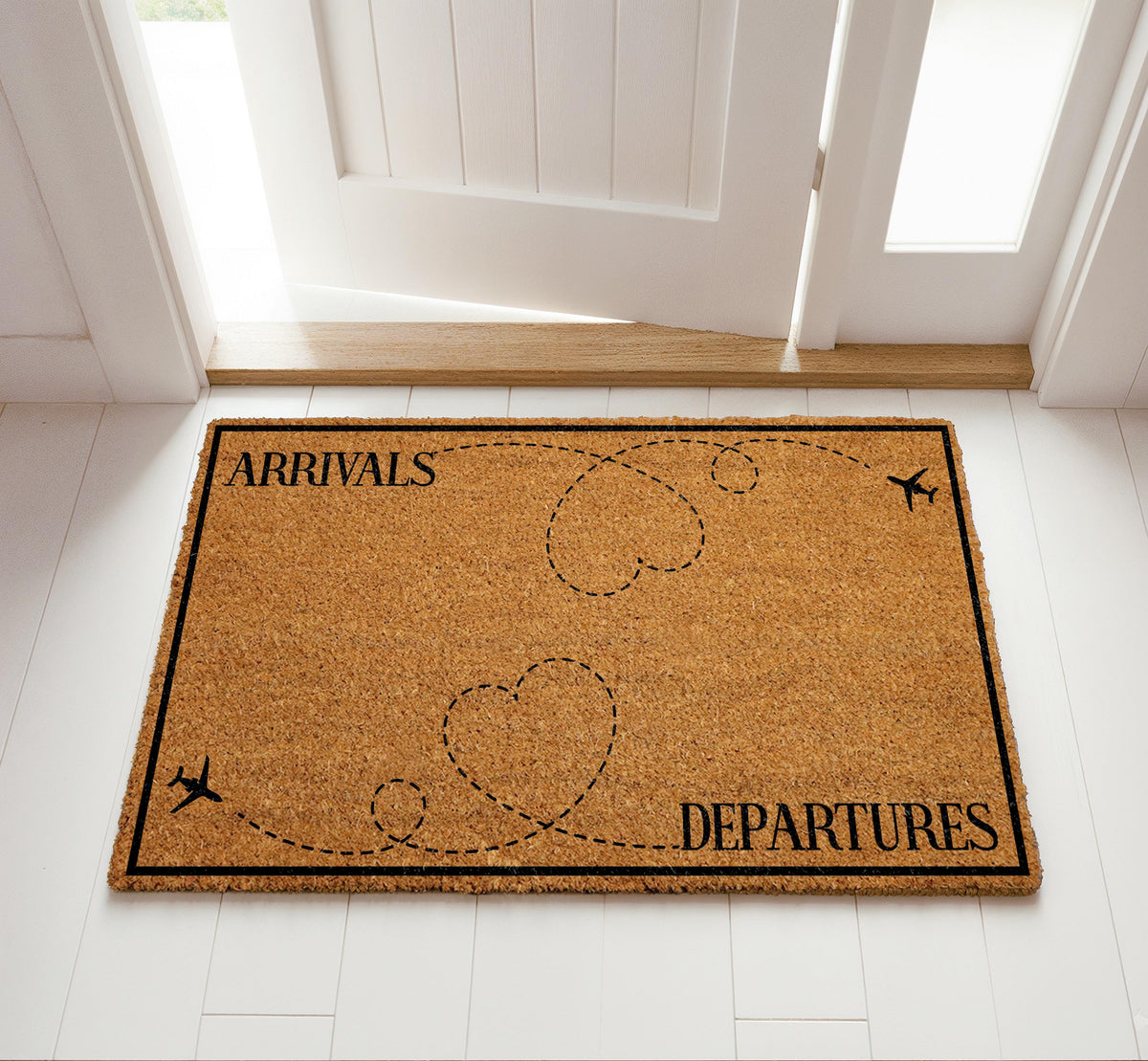 Arrivals & Departures Doormat, Flight Attendant Welcome Mat, Funny Airplane Home Decor