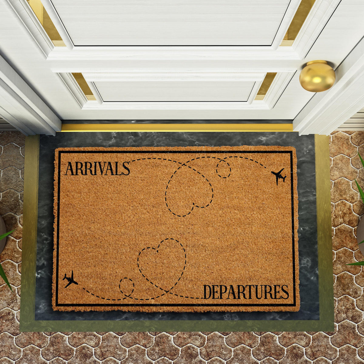 Arrivals & Departures Doormat, Flight Attendant Welcome Mat, Funny Airplane Home Decor