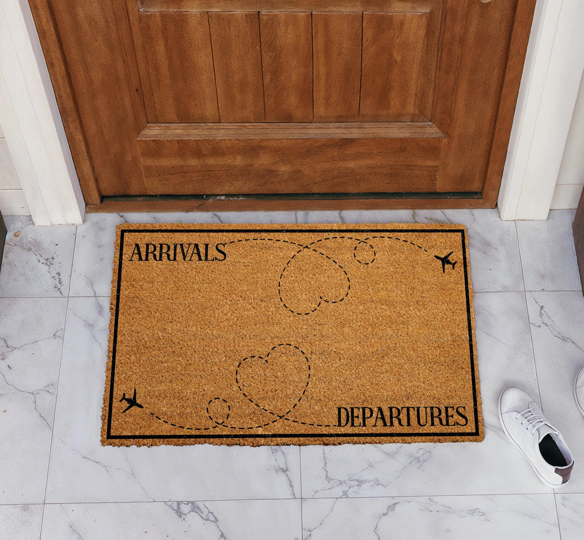 Arrivals & Departures Doormat, Flight Attendant Welcome Mat, Funny Airplane Home Decor