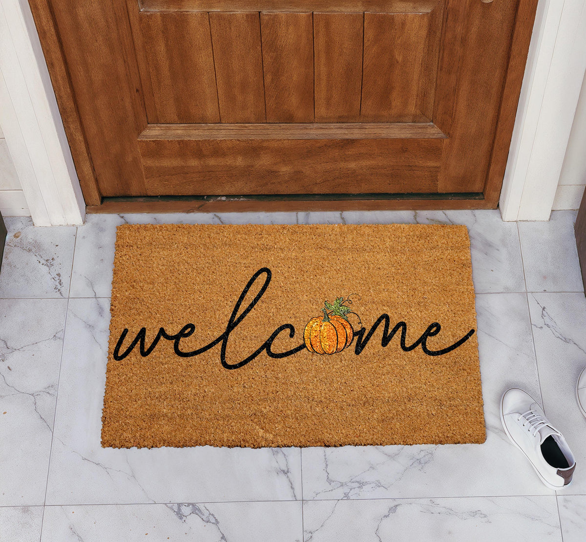 Welcome Pumpkin Doormat, Fall Housewarming Gift, Thanksgiving Front Porch Decor