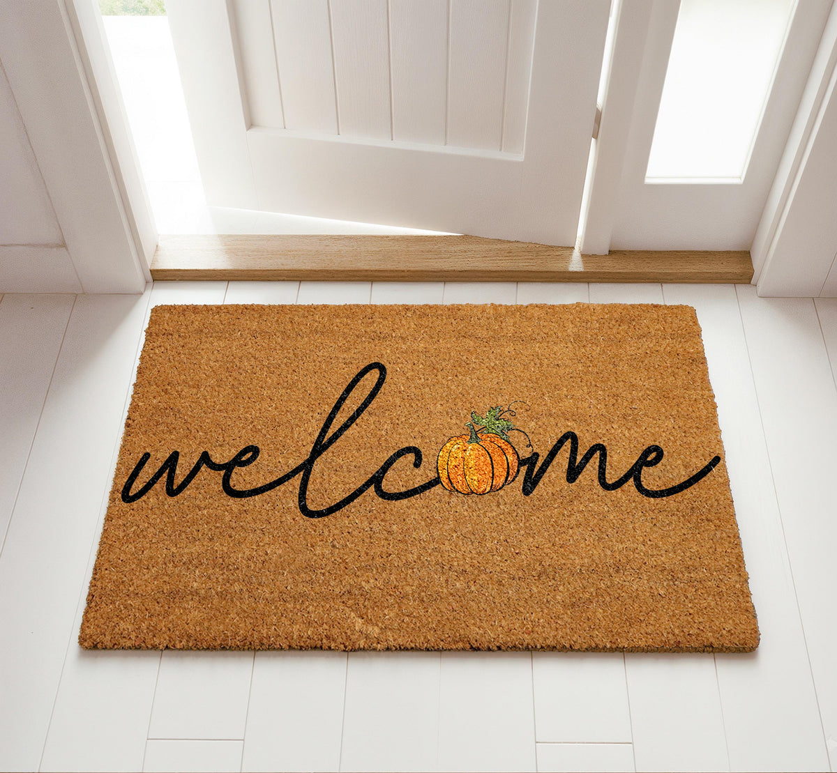 Welcome Pumpkin Doormat, Fall Housewarming Gift, Thanksgiving Front Porch Decor