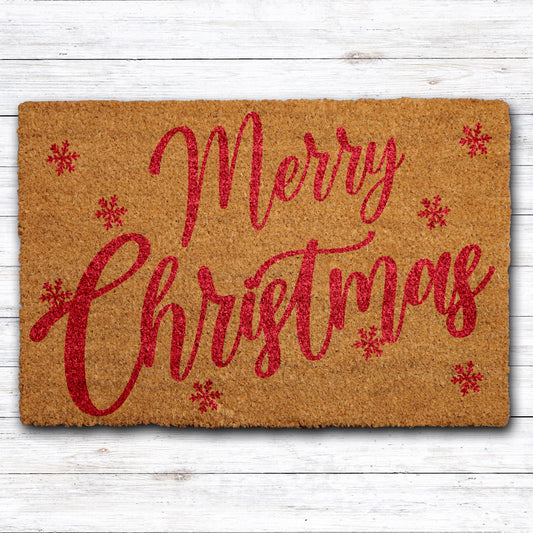 Merry Christmas Welcome Mat, Cute Xmas Porch Rug, Holiday Season Home Decor, Festive Doormat