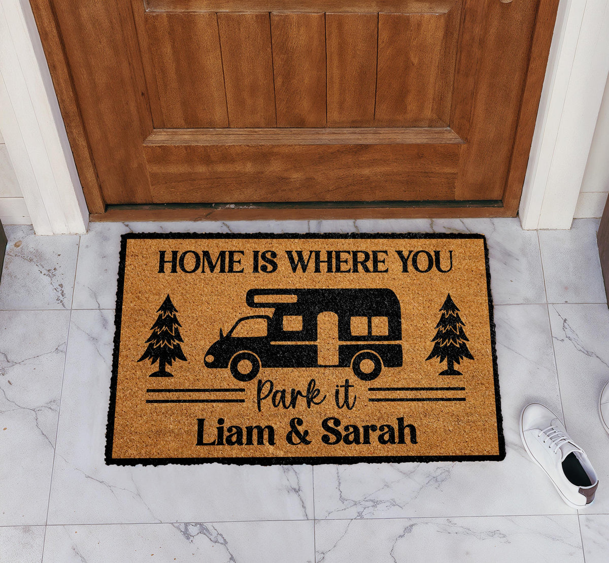 Home Is Where You Park It Doormat, Personalized Camper Door Mat, Couples Name RV Mat