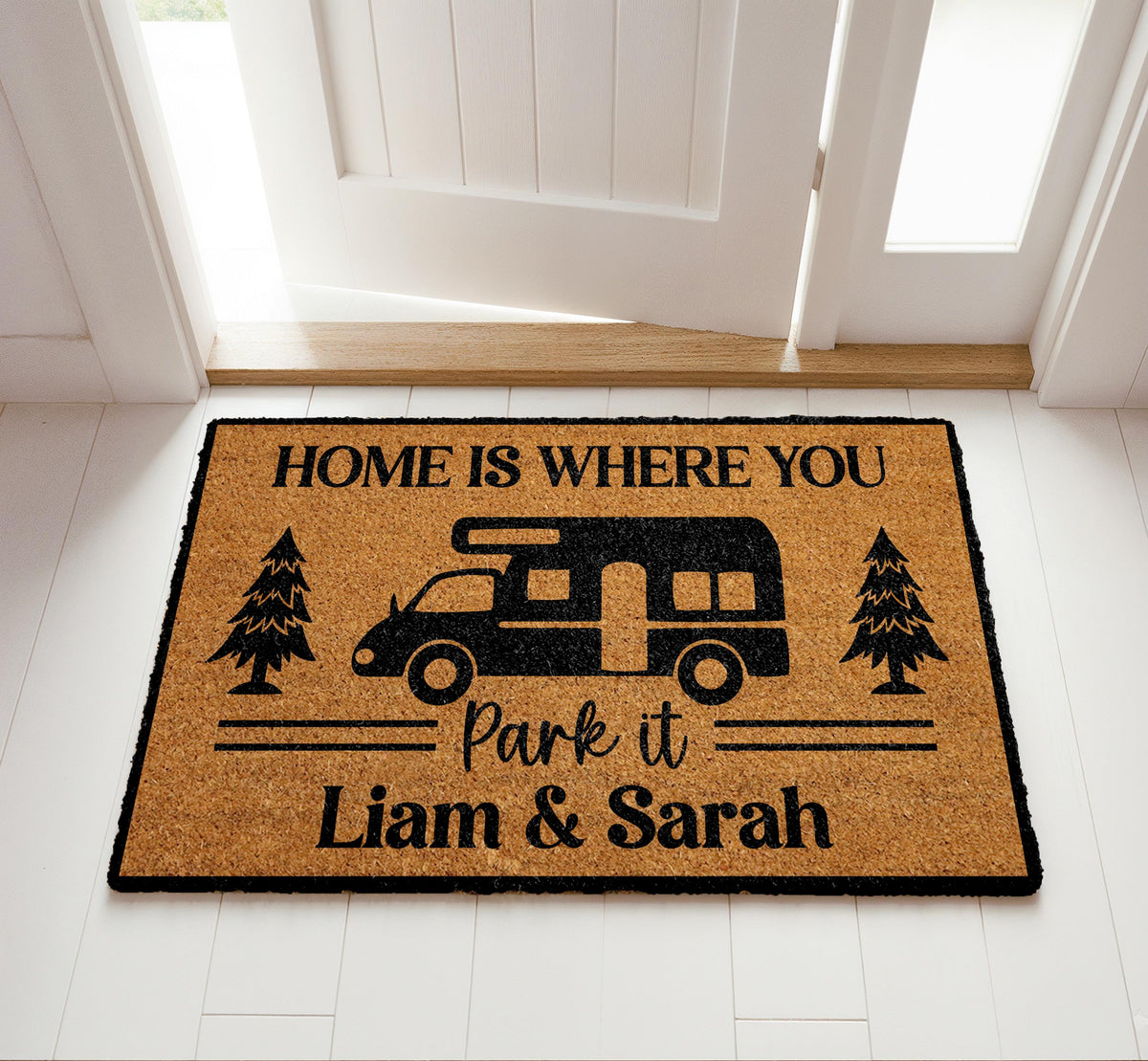 Home Is Where You Park It Doormat, Personalized Camper Door Mat, Couples Name RV Mat