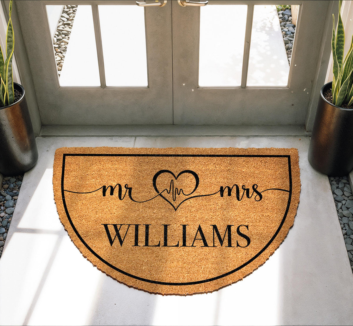 Personalized Mr & Mrs Doormat, Custom Last Name Welcome Mat, Couple's Heartbeat Home Decor