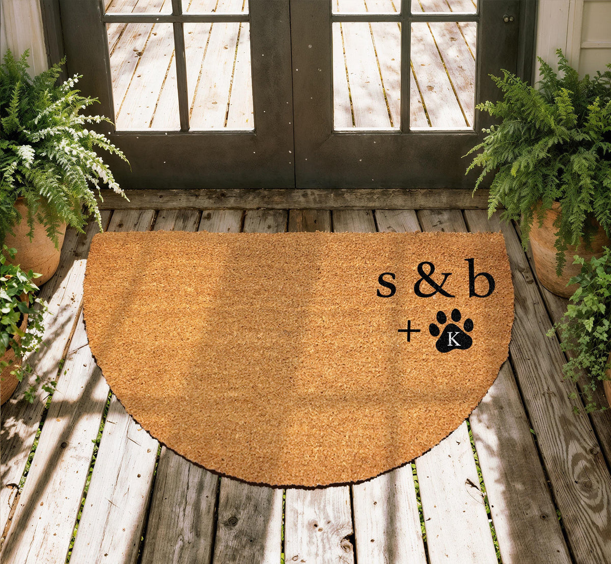 Custom Couple & Pet Doormat, Personalized Initials and Paw Prints Welcome Mat