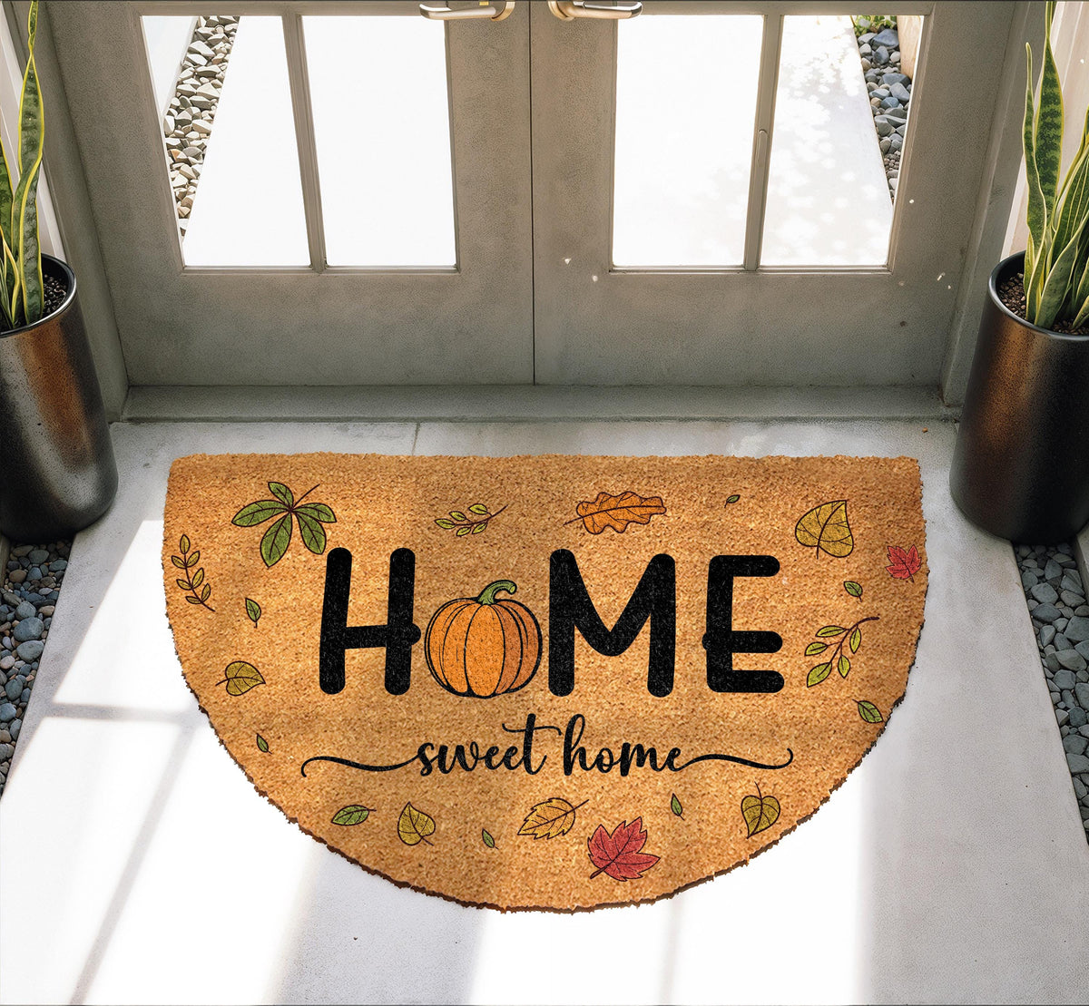 Home Sweet Home Pumpkin Doormat, Fall Leaves Welcome Mat, Pumpkin Home Decor