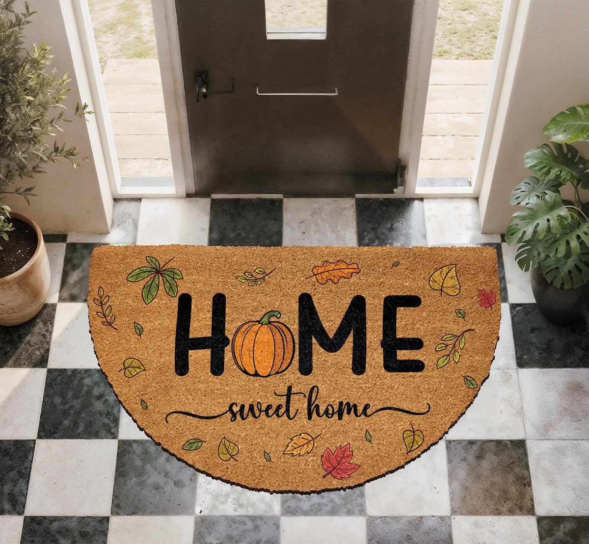 Home Sweet Home Pumpkin Doormat, Fall Leaves Welcome Mat, Pumpkin Home Decor