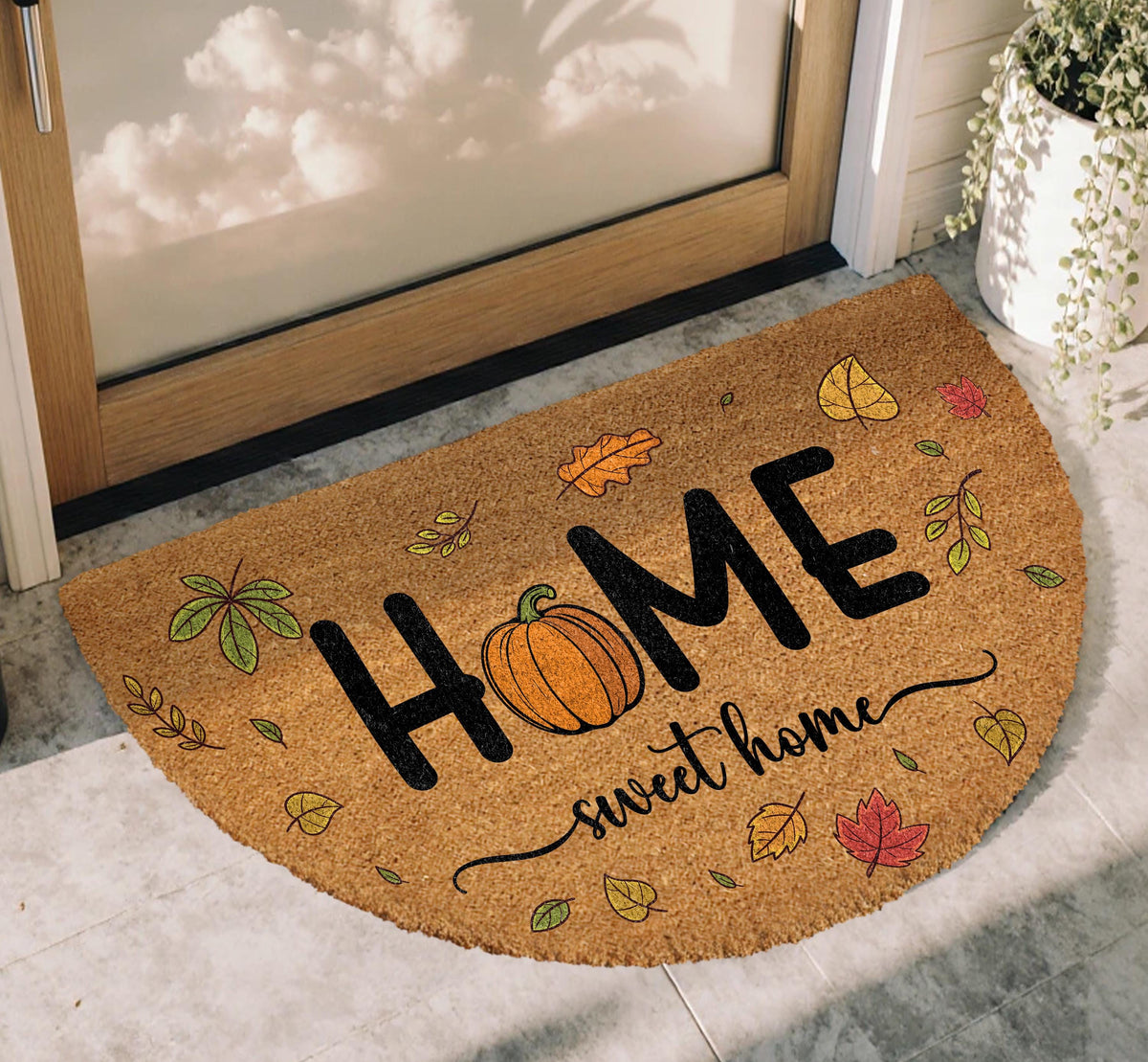 Home Sweet Home Pumpkin Doormat, Fall Leaves Welcome Mat, Pumpkin Home Decor