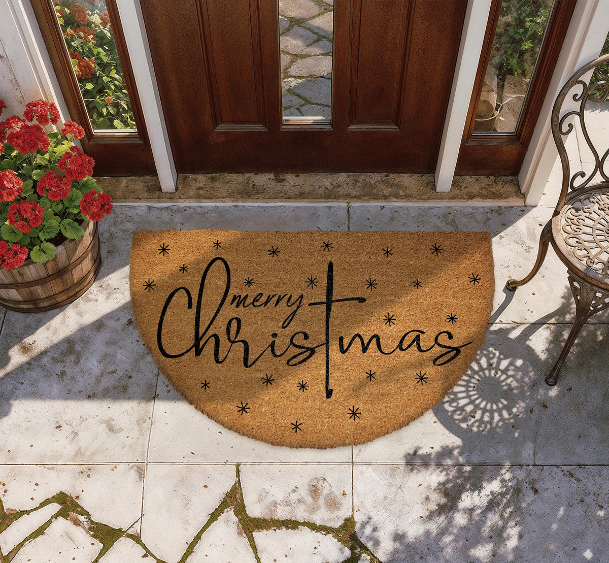 Merry Christmas Wecome Mat, Winter Home Entrance Decor, Snowflakes Festive Doormat