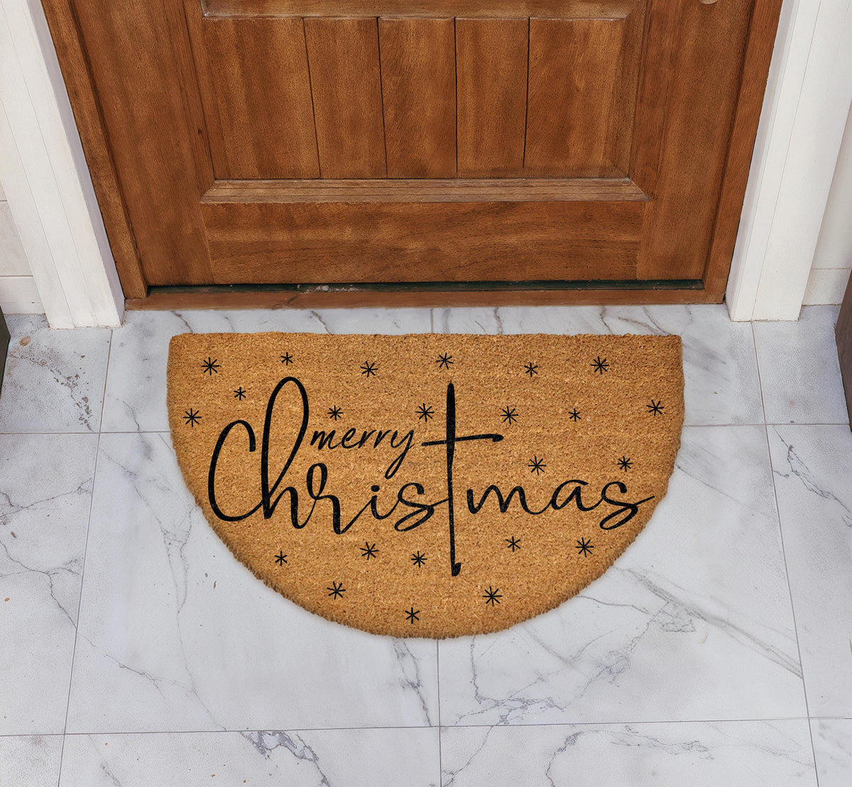 Merry Christmas Wecome Mat, Winter Home Entrance Decor, Snowflakes Festive Doormat