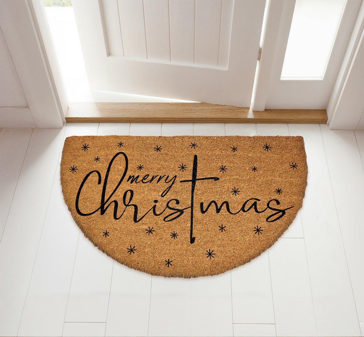 Merry Christmas Wecome Mat, Winter Home Entrance Decor, Snowflakes Festive Doormat