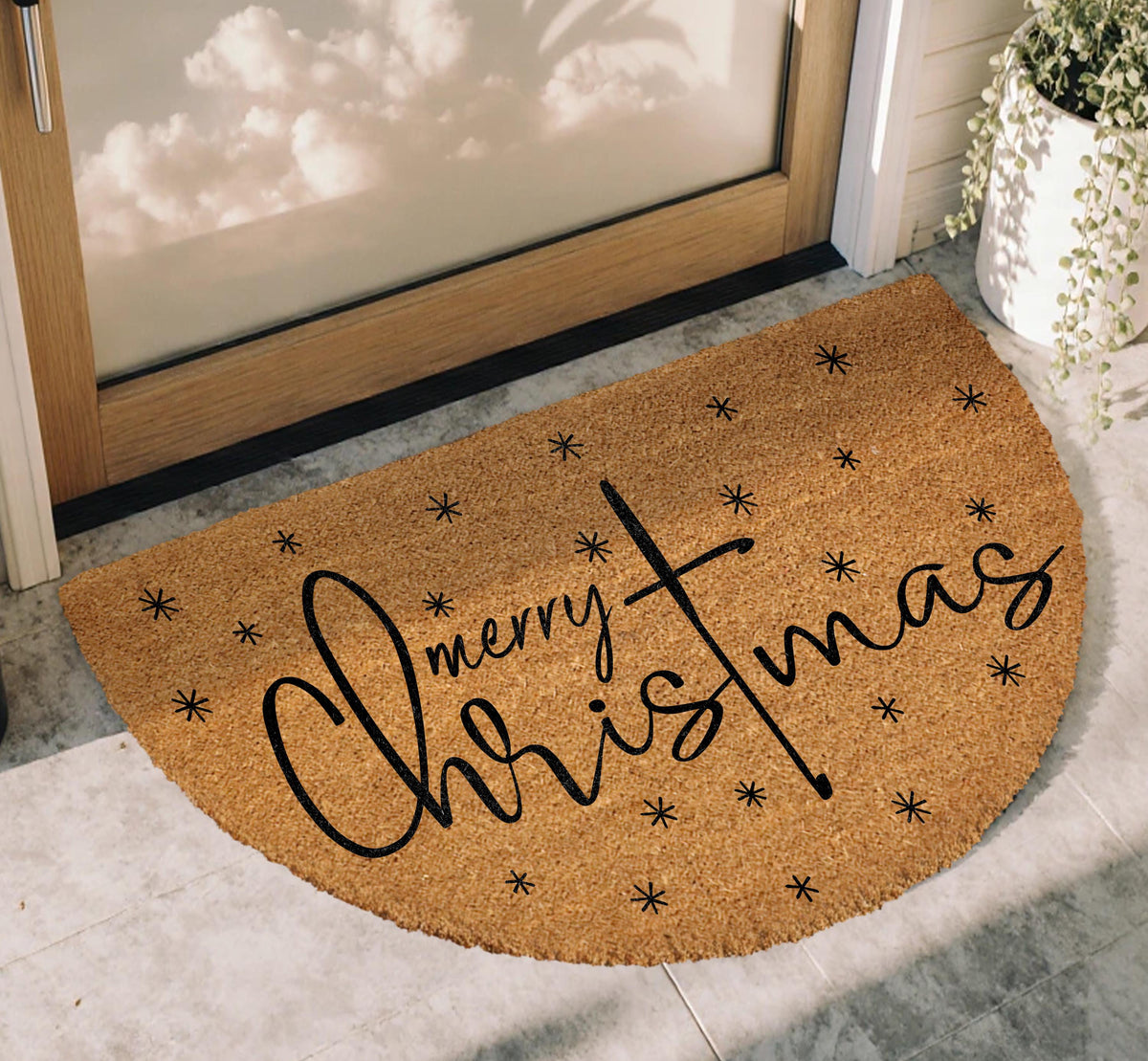 Merry Christmas Wecome Mat, Winter Home Entrance Decor, Snowflakes Festive Doormat