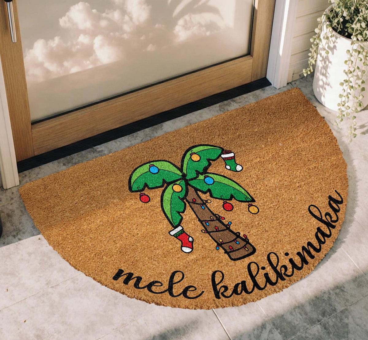 Mele Kalikimaka Doormat, Hawaiian Christmas Mat, Tropical Christmas Home Decor