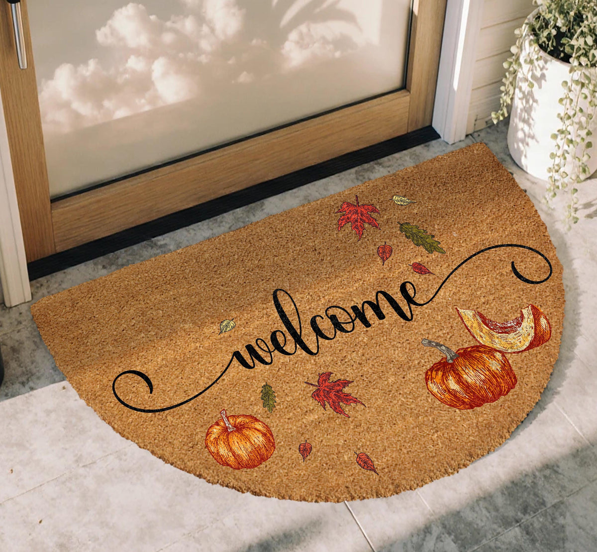 Pumpkin Welcome Doormat, Fall Welcome Mat, Thanksgiving Home Decor