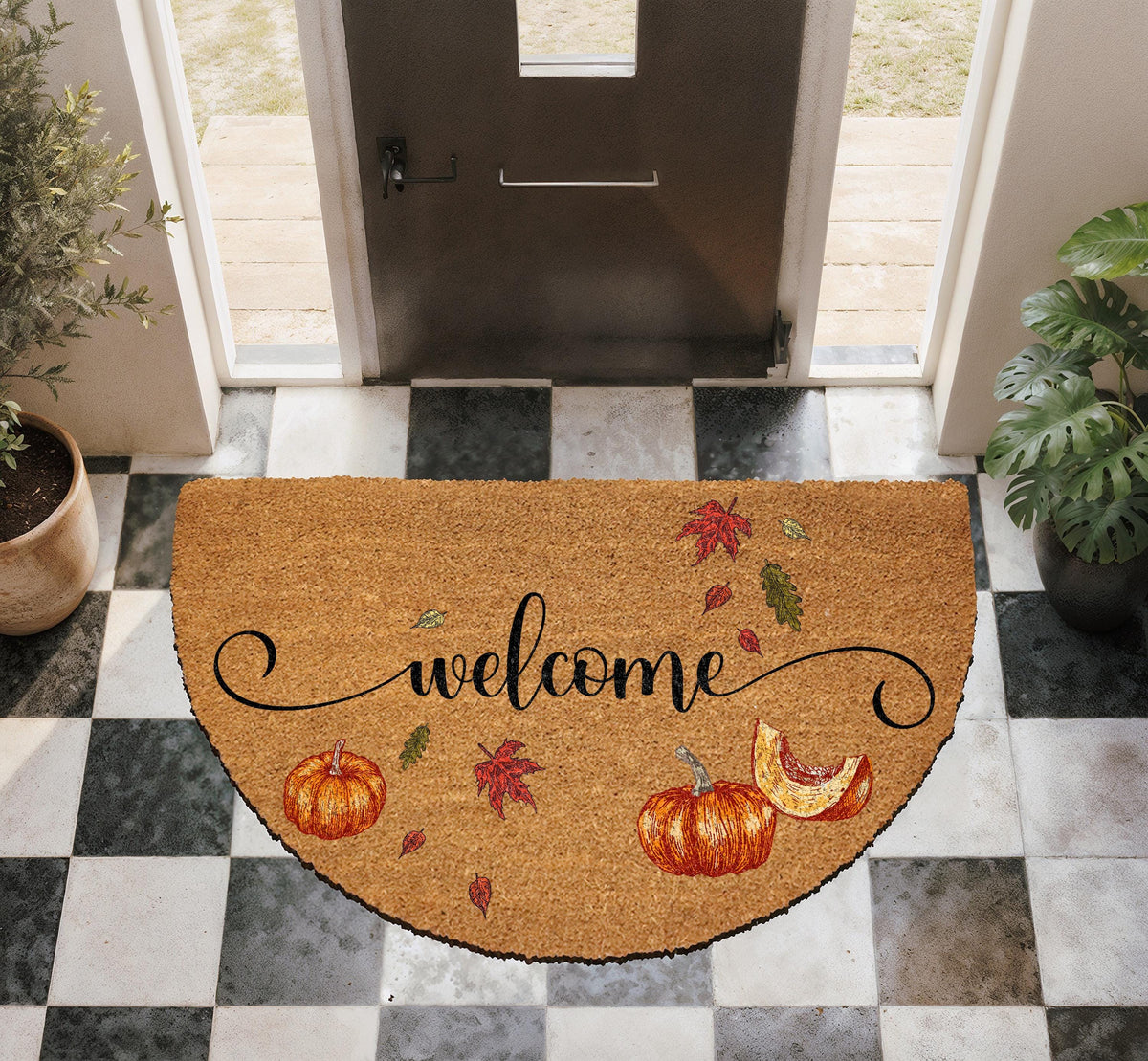 Pumpkin Welcome Doormat, Fall Welcome Mat, Thanksgiving Home Decor