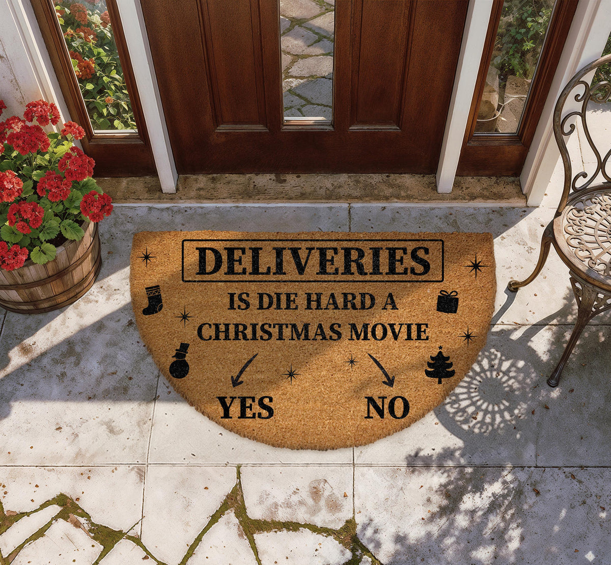Is Die Hard a Christmas Movie Doormat, Deliveries Welcome Mat, Funny Holiday Home Decor Mat
