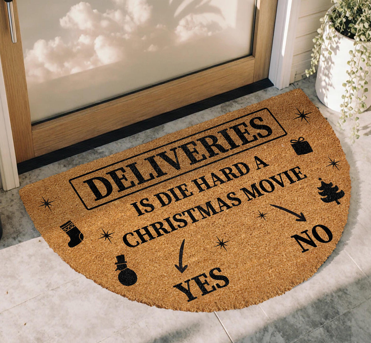 Is Die Hard a Christmas Movie Doormat, Deliveries Welcome Mat, Funny Holiday Home Decor Mat