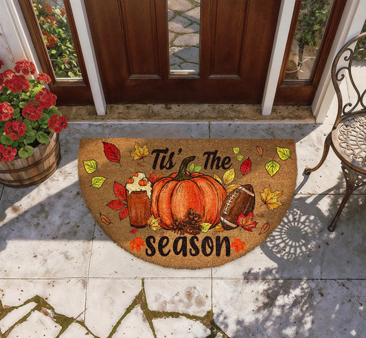 Fall Season Doormat, Pumpkin Spice Latte Football Welcome Mat, Thanksgiving Home Decor