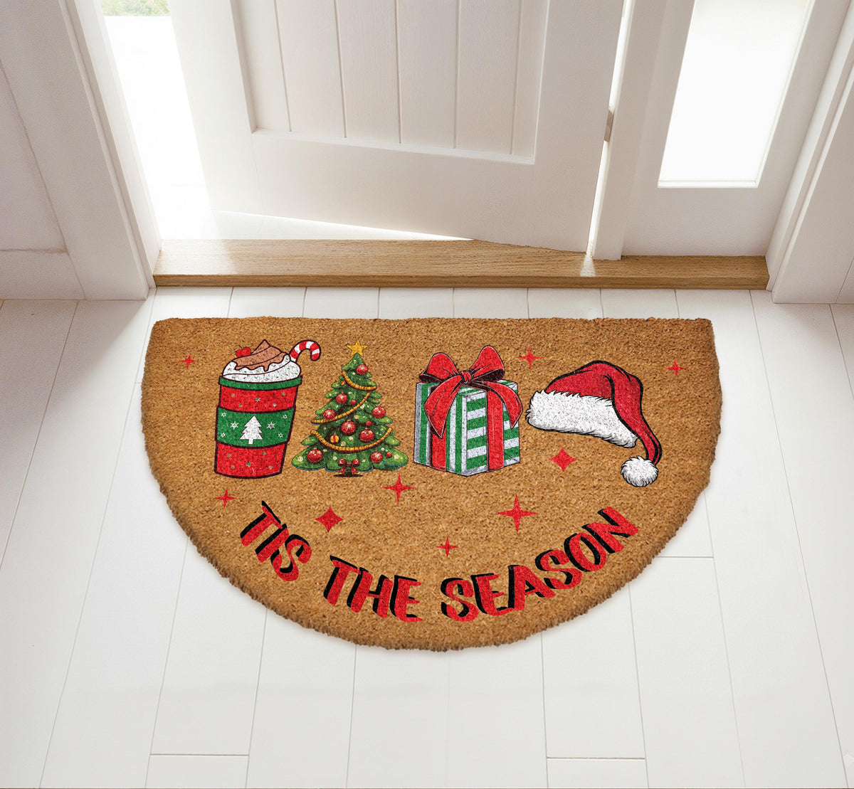Xmas Holiday Season Doormat, Christmas Welcome Mat, Christmas Holiday Front Porch Rug