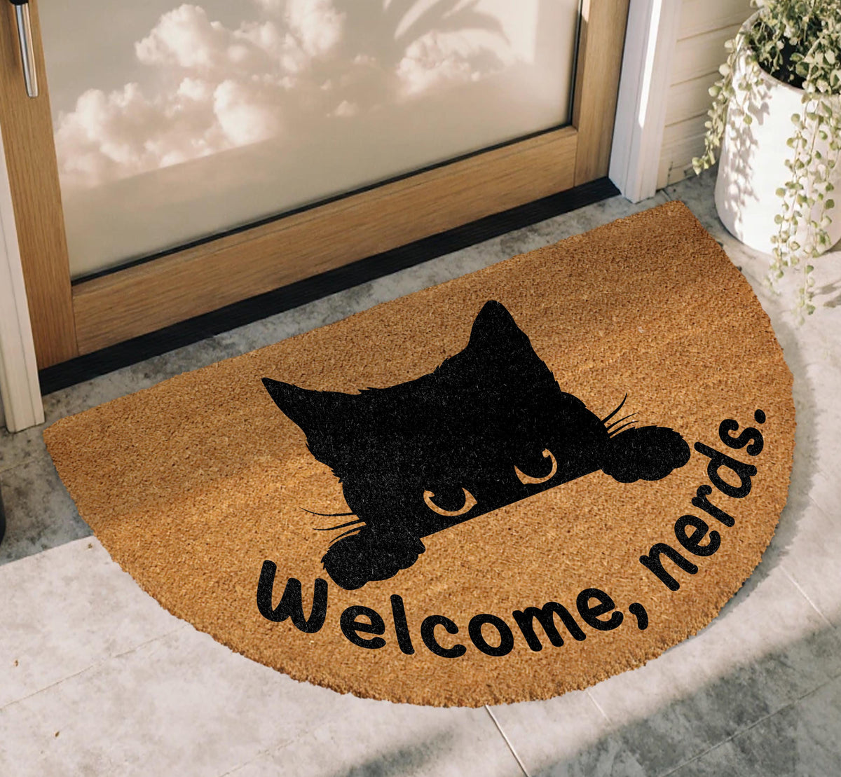 Welcome Nerds Doormat, Peeking Kitty Front Porch Rug, Funny Cat Welcome Mat