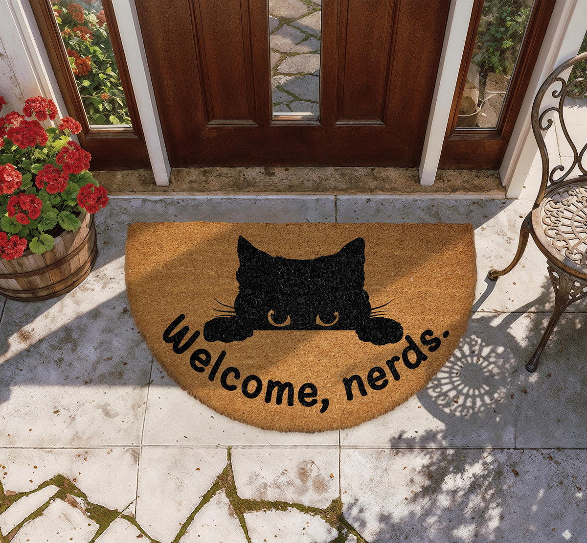 Welcome Nerds Doormat, Peeking Kitty Front Porch Rug, Funny Cat Welcome Mat