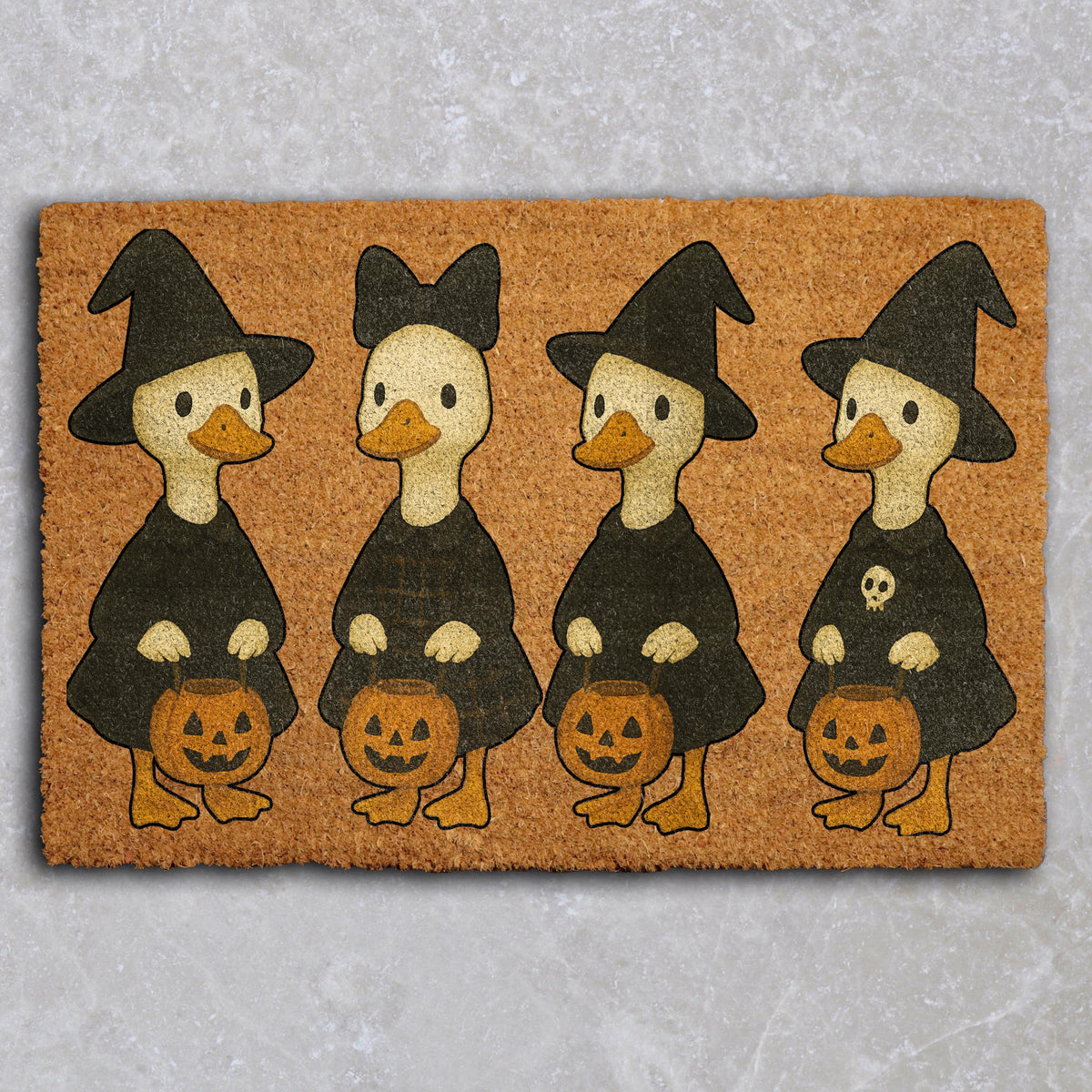 Cute Witch Ducks Halloween Doormat, Witchy Goose Welcome Mat, Trick or Treat Home Decor