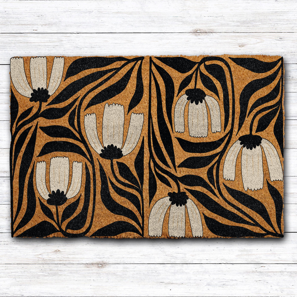 New Art Design Floral Doormat, Black and White Botanical Home Decor, Flower Garden Welcome Mat