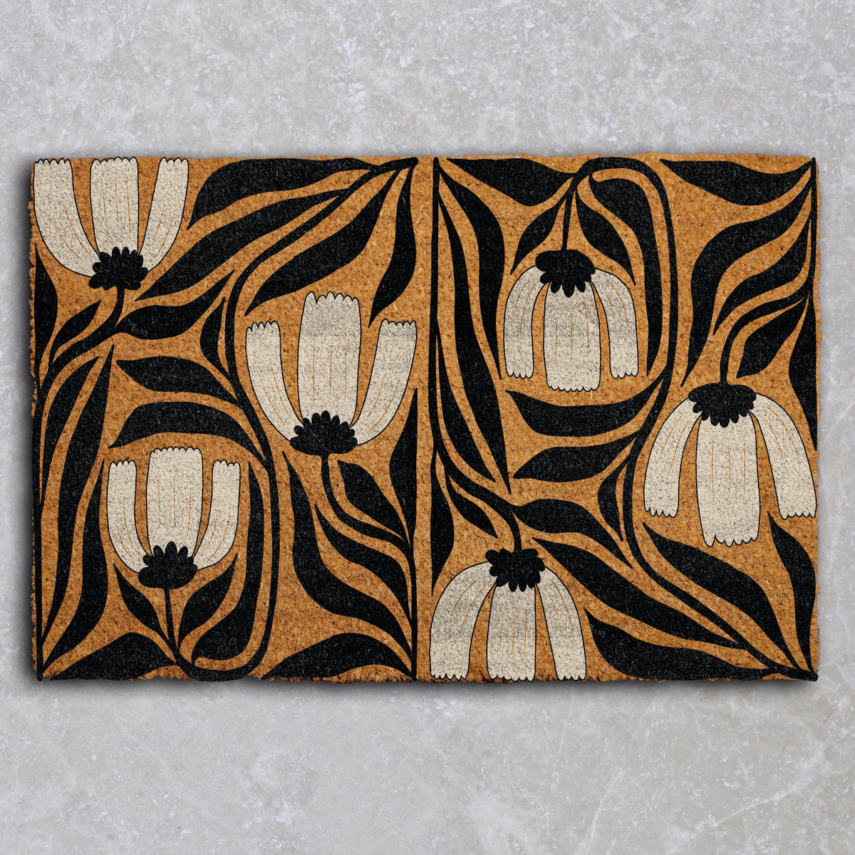 New Art Design Floral Doormat, Black and White Botanical Home Decor, Flower Garden Welcome Mat