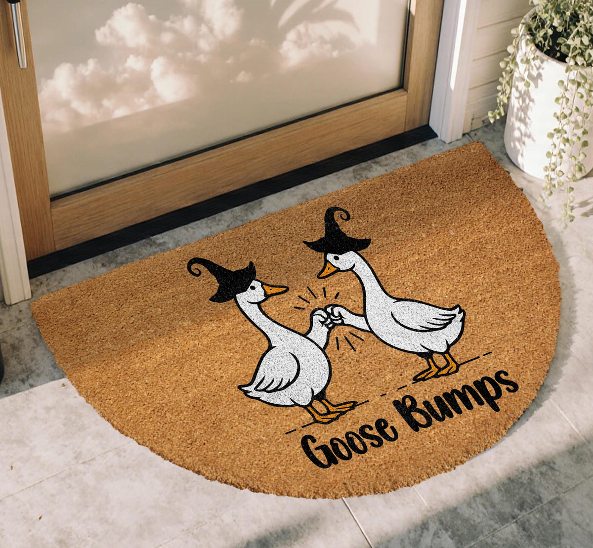 Goose Bumps Doormat, Witch Hat Silly Goose Fall Decor, Funny Halloween Welcome Mat
