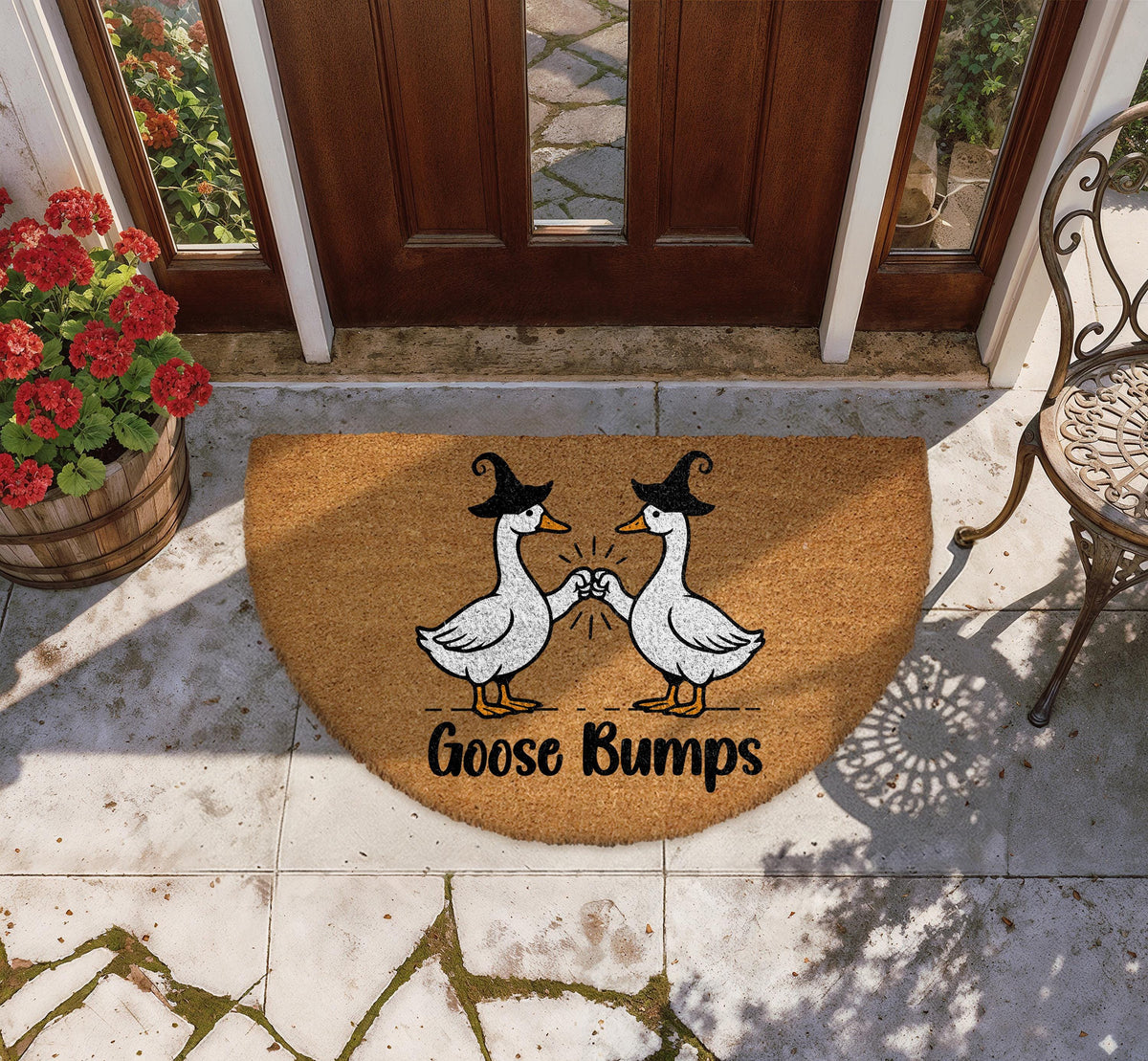 Goose Bumps Doormat, Witch Hat Silly Goose Fall Decor, Funny Halloween Welcome Mat
