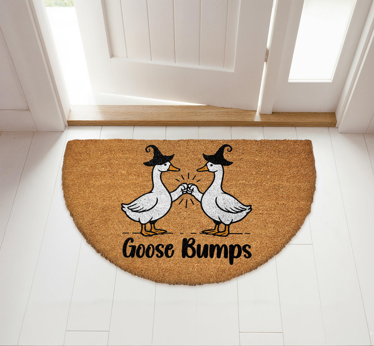 Goose Bumps Doormat, Witch Hat Silly Goose Fall Decor, Funny Halloween Welcome Mat