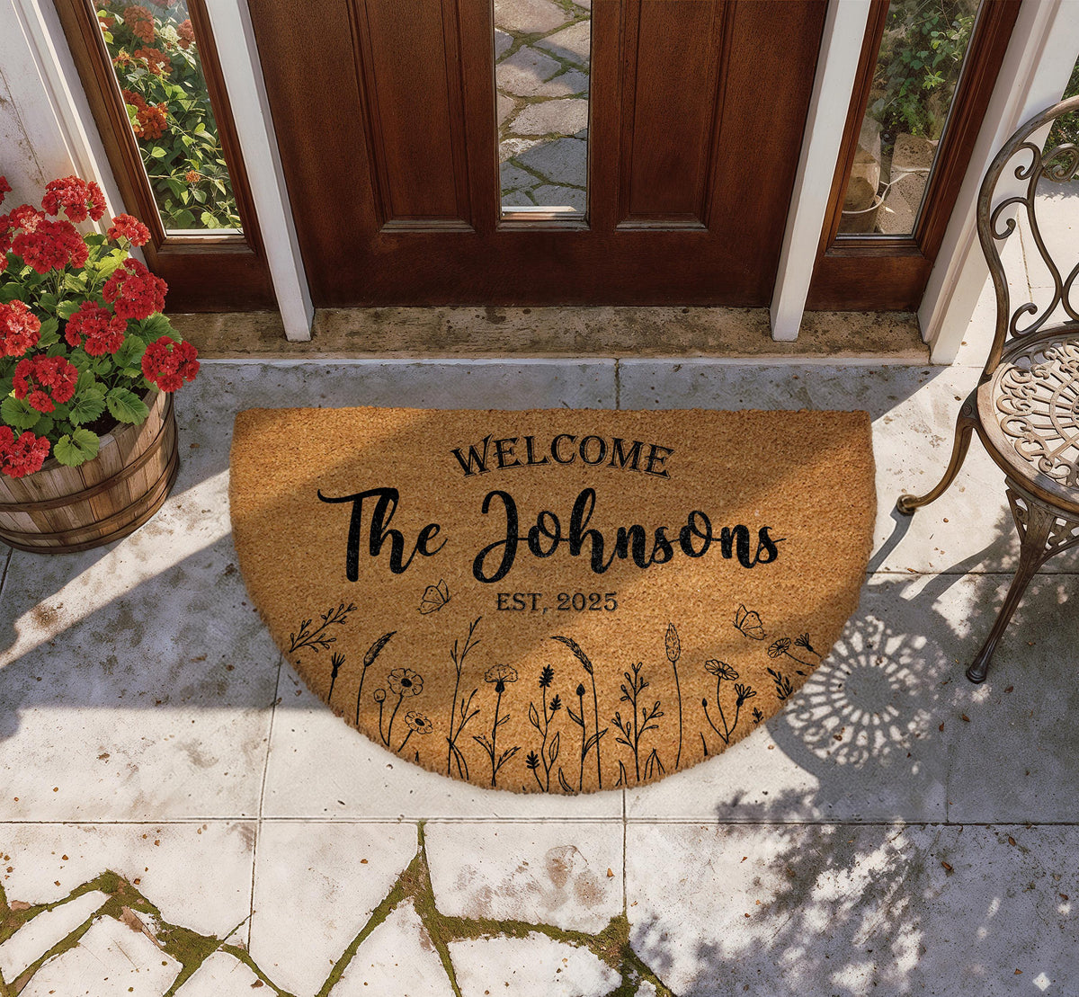 Personalized Floral Last Name Doormat, Family Name Welcome Mat