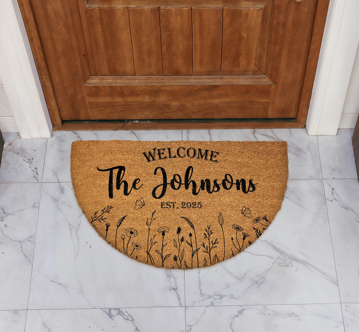 Personalized Floral Last Name Doormat, Family Name Welcome Mat