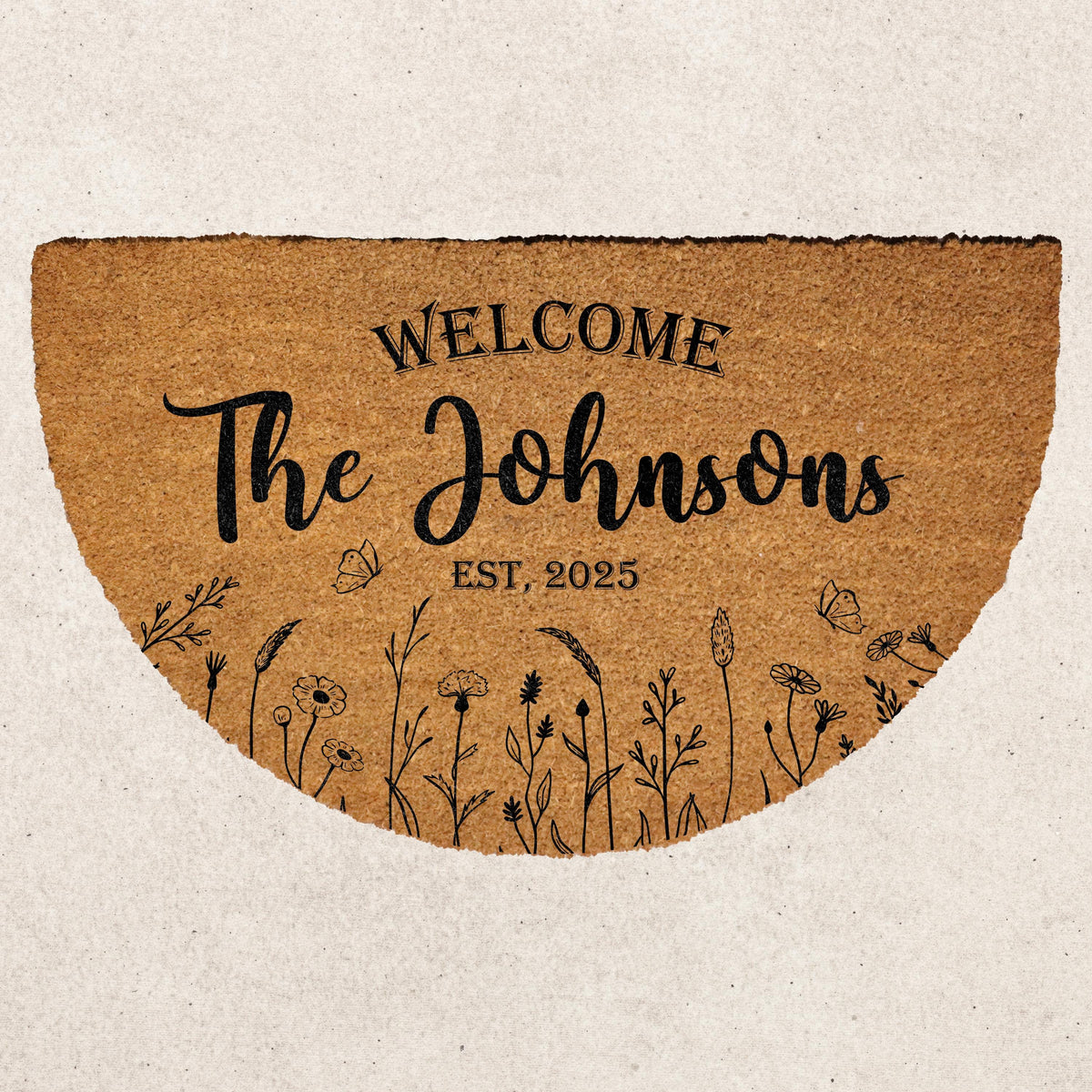 Personalized Floral Last Name Doormat, Family Name Welcome Mat