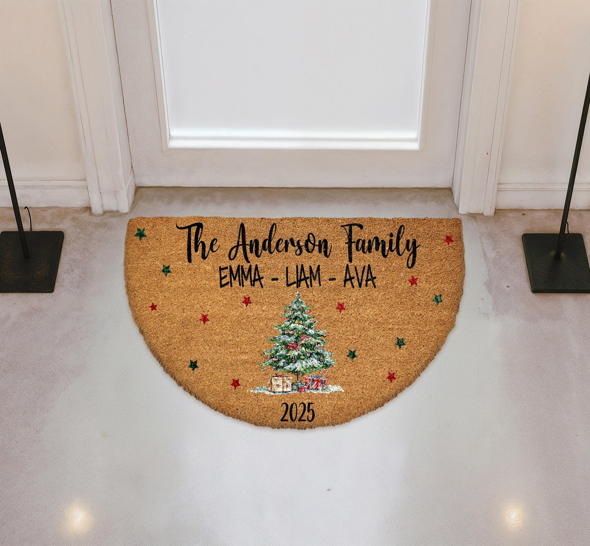 Personalized Family Name Christmas Doormat, Christmas Tree Welcome Mat