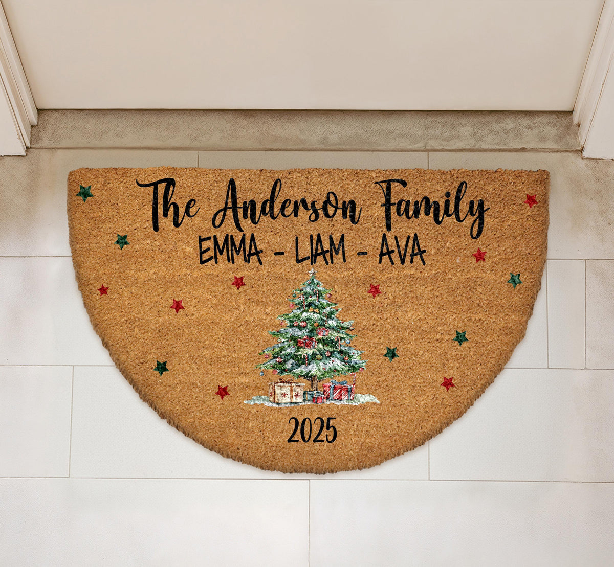 Personalized Family Name Christmas Doormat, Christmas Tree Welcome Mat