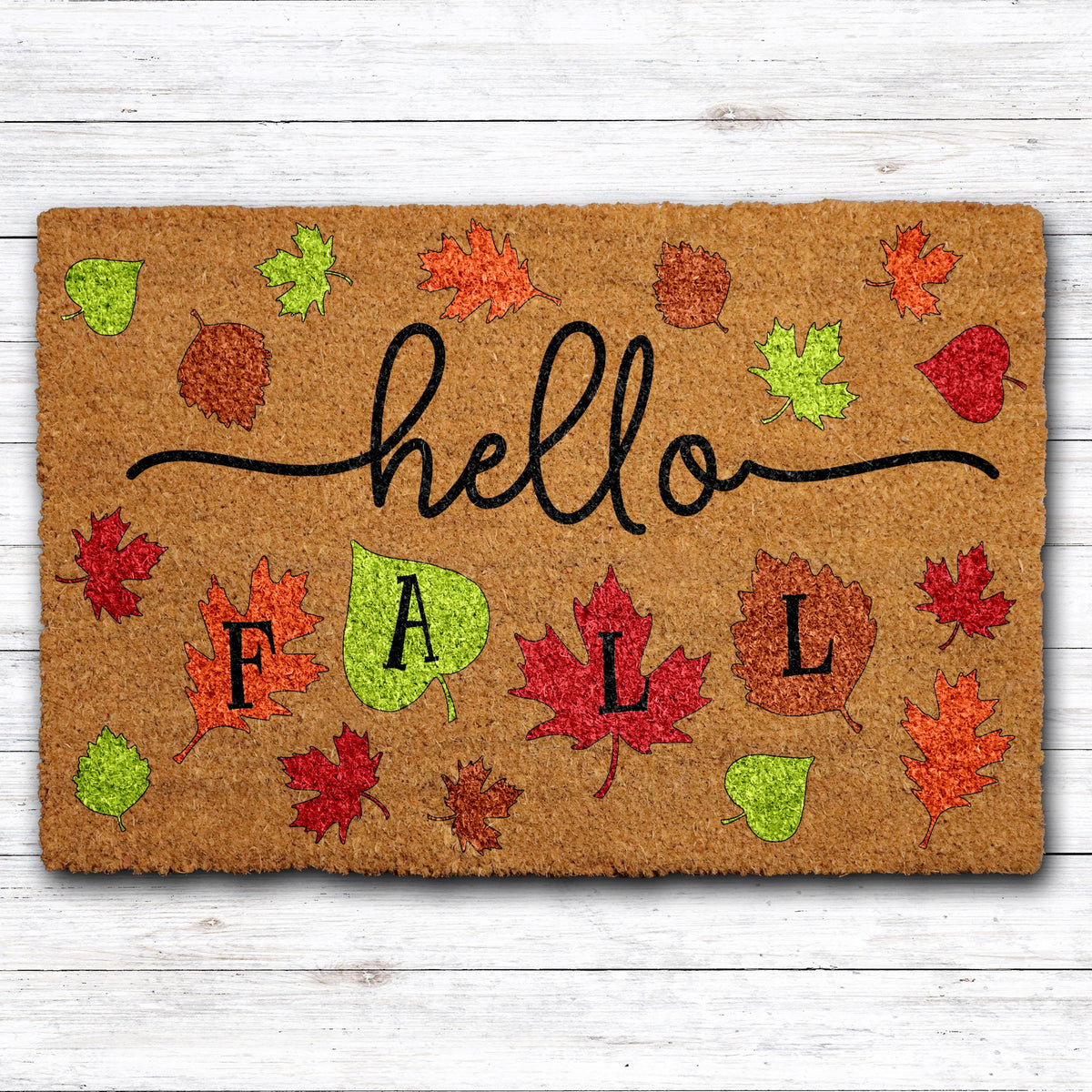 Hello Fall Doormat, Autumn Leaves Welcome Mat, Cute Seasonal Home Decor