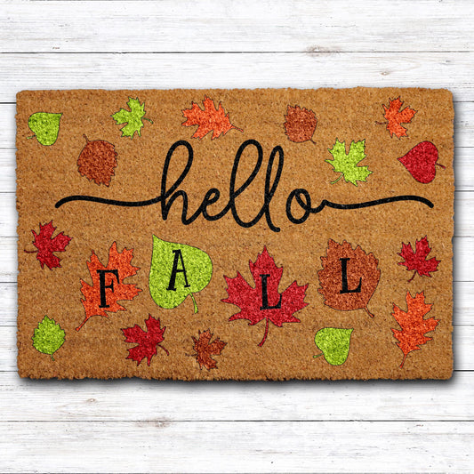 Hello Fall Doormat, Autumn Leaves Welcome Mat, Cute Seasonal Home Decor