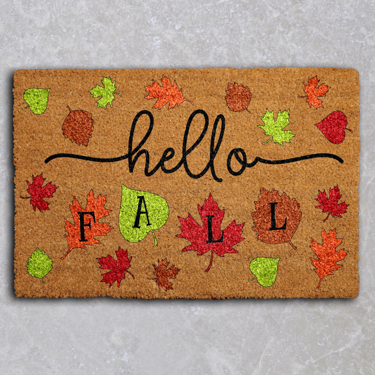 Hello Fall Doormat, Autumn Leaves Welcome Mat, Cute Seasonal Home Decor